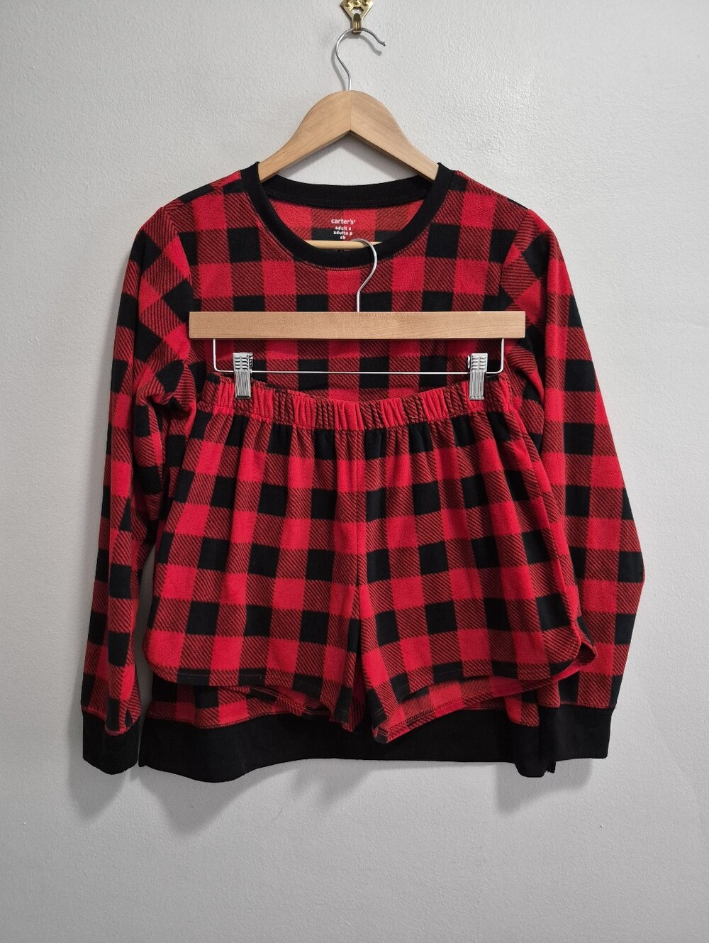 Carter's Adult Buffalo Plaid Fleece Pajama Set Shorts Size Small